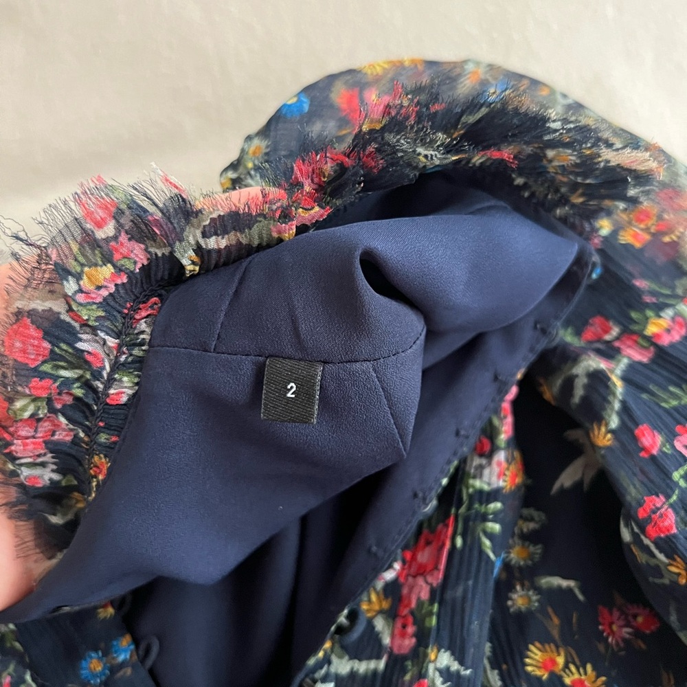 The Kooples Avian & Floral Print Silk Shift Swing Long Sleeve Dress - 2 / M - Picture 8 of 11